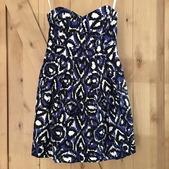 SHOSHANNA Strapless Mini Dress Blue Black White Size 6 - Picture 1 of 6